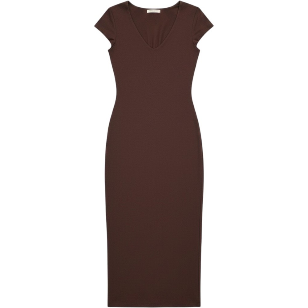 See You‎ Monday Anthropologie Brown V-Neck Short Sleeve Bodycon Maxi Dress XS